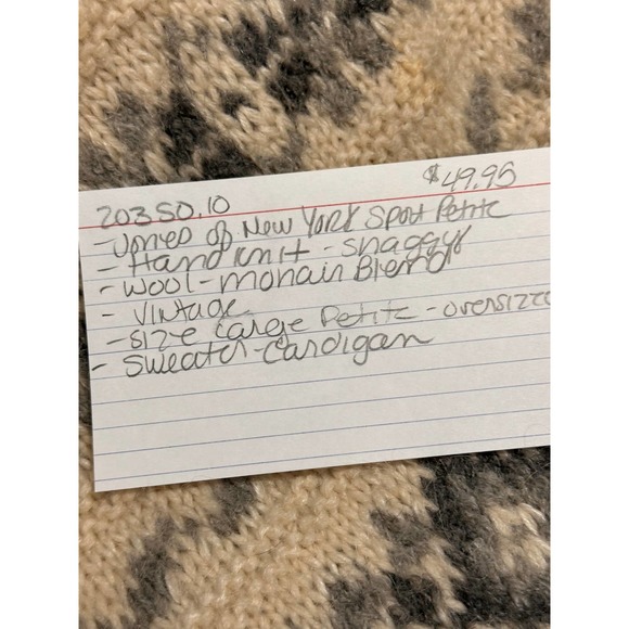 Jones‎ New York Womens Cardigan Sz L Petite Ivory Gray Hand Knit Wool Blended - Picture 10 of 11